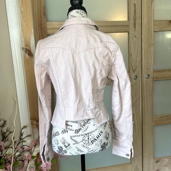 Cropped Denim Jacket Womens M Jessica Simpson Fitted Button Down Distressed - Picture 2 of 14